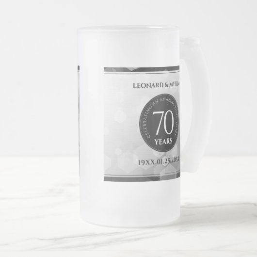 Elegant 70th Platinum Wedding Jubileum Matglas Bierpul (Voorkant rechts)