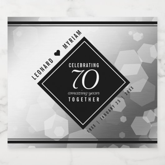 Elegant 70th Platinum Wedding Jubileum Sparkling Wijnetiket (Enkel label)