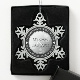 Elegant 70th Platinum Wedding Jubileum Tin Sneeuwvlok Ornament