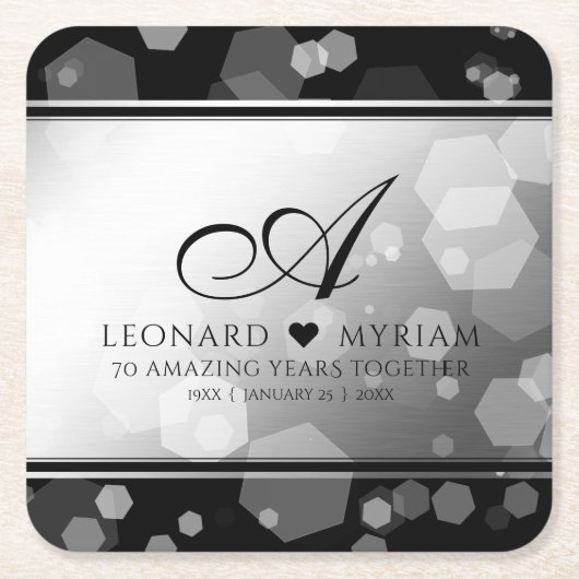 Elegant 70th Platinum Wedding Jubileum Vierkante Kartonnen Onderzetter (Voorkant)
