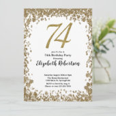 Elegant 74th Birthday Invitation With Gold Sequins (Debout devant)