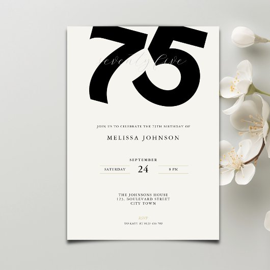 Elegant 75th Birthday Invitation - Minimal Style