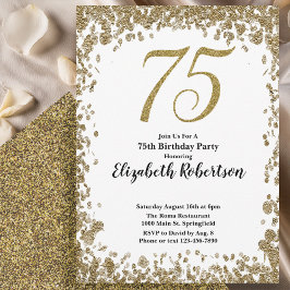 Elegant 75th Birthday White and Gold Sequin Kaart