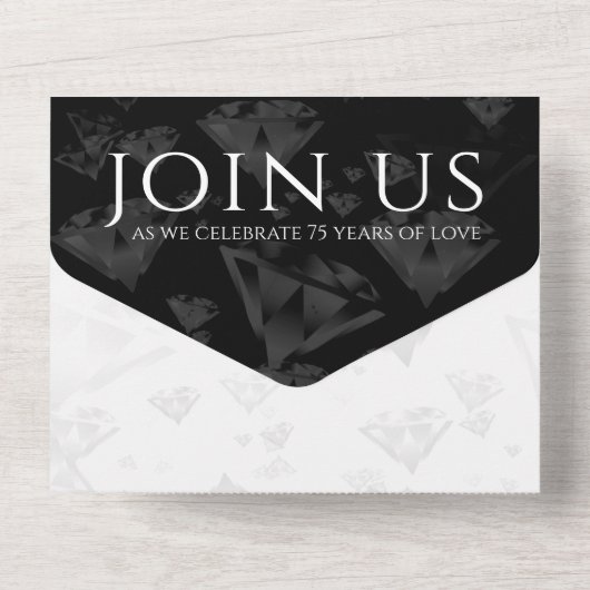 Elegant 75th Diamond Bruiloft Jubileum All In One Uitnodiging (Achterkant)
