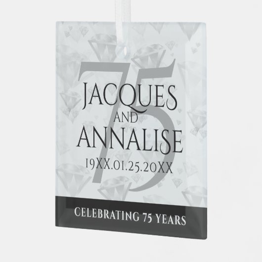 Elegant 75th Diamond Bruiloft Jubileum Glas Ornament (Voorkant links)