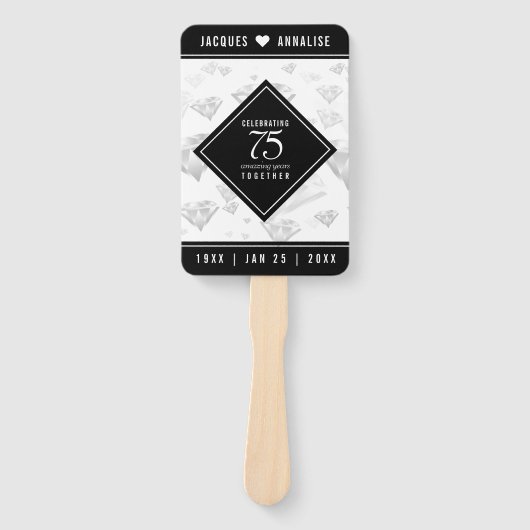 Elegant 75th Diamond Bruiloft Jubileum Handwaaier (Voorkant)