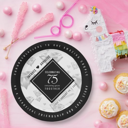 Elegant 75th Diamond Bruiloft Jubileum Papieren Bordje (Feest)