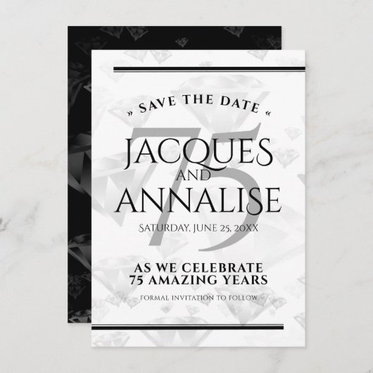 Elegant 75th Diamond Bruiloft Jubileum Save The Date (Voorkant / Achterkant)