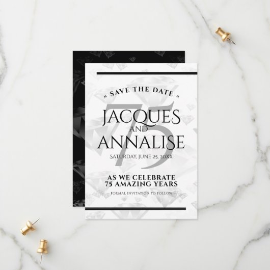 Elegant 75th Diamond Bruiloft Jubileum Save The Date (Voorkant / Achterkant in situ)