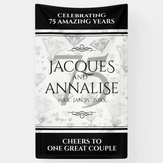 Elegant 75th Diamond Bruiloft Jubileum Spandoek (Verticaal)