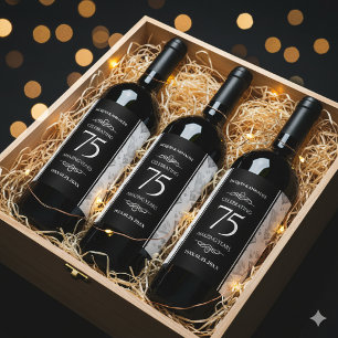 Elegant 75th Diamond Bruiloft Jubileum Wijn Etiket