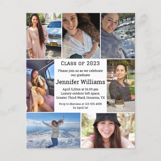 Elegant 7 foto's collage afstuderen uitnodiging (Voorkant)