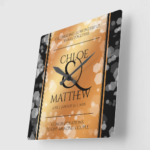 Elegant 7th 22nd 49th Copper Wedding Anniversary Vierkante Klok