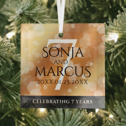 Elegant 7th Copper Wedding Jubileum Celebration Glas Ornament (Insitu)