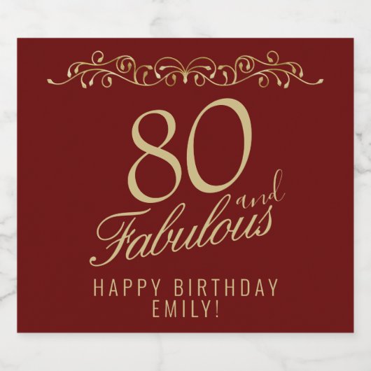 Elegant 80 en Fabulous Ornament 80th Verjaardag Sparkling Wijnetiket (Enkel label)