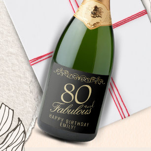 Elegant 80 en Fabulous Ornament 80th Verjaardag Sparkling Wijnetiket