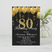 Elégant 80e anniversaire Invitation Gold Ballons (Debout devant)