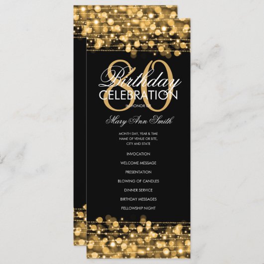 Élégant 80e anniversaire programme de fête Gold av (Devant / Derrière)