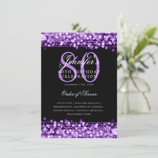 Élégant 80e anniversaire Programme de fête Menu po (Debout devant)