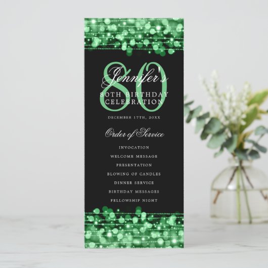 Élégant 80e anniversaire Programme de fête Vert (Debout devant)