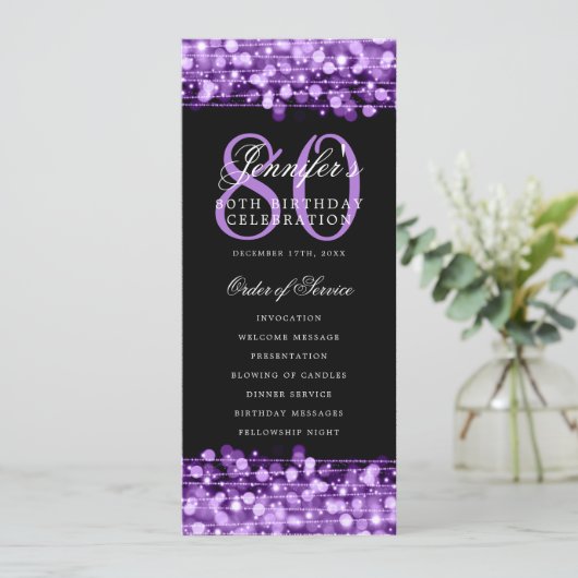 Élégant 80e anniversaire programme fête violet (Debout devant)