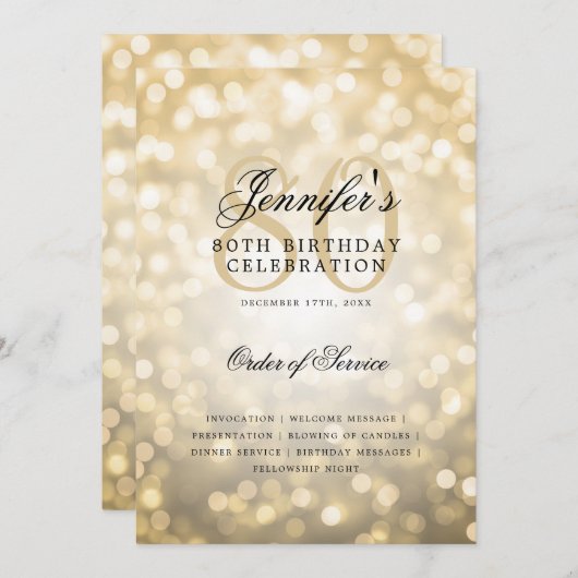 Élégant 80e anniversaire Programme Gold Bokeh avec (Devant / Derrière)