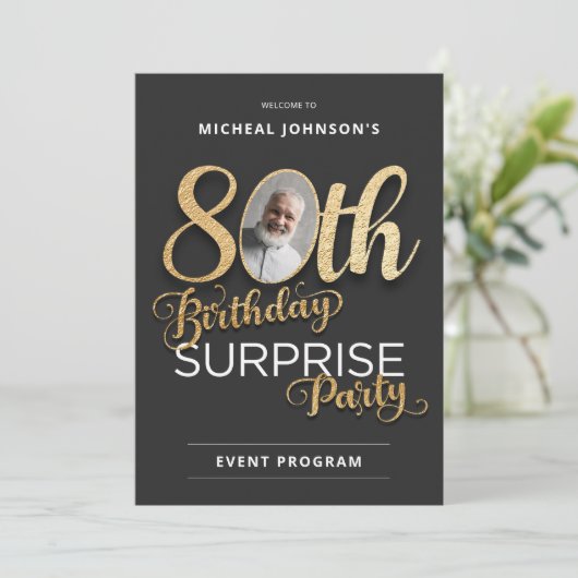 Élégant 80e anniversaire Surprise Party Programme (Debout devant)