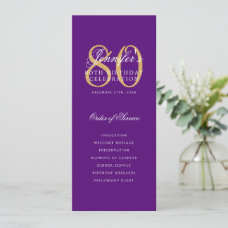 Élégant 80e Programme Gold Purple Menu+Merci