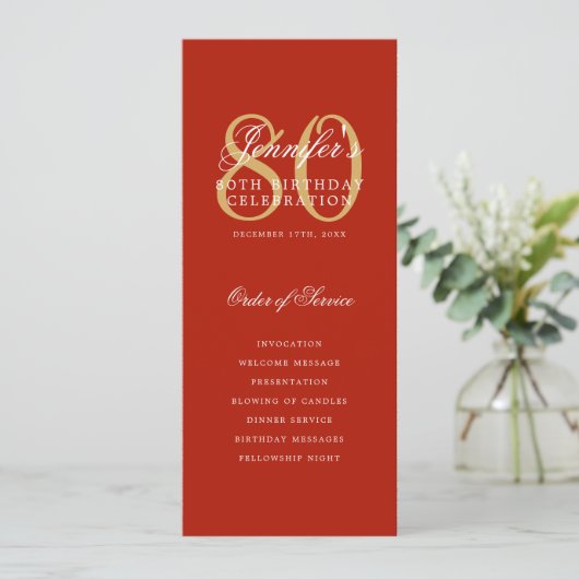Élégant 80e Programme Gold Red Menu+Merci (Debout devant)