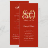 Élégant 80e Programme Gold Red Menu+Merci (Devant / Derrière)