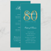 Elégant 80e Programme Gold Turquoise Menu+Merci (Devant / Derrière)