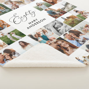 Elegant 80ste verjaardag Fotocollage script Sherpa Deken
