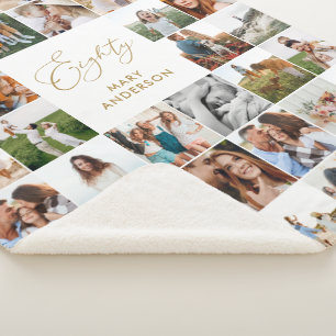 Elegant 80ste verjaardag Fotocollage script Sherpa Deken