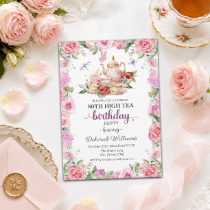 Elegant 80ste verjaardag high tea feestje kaart