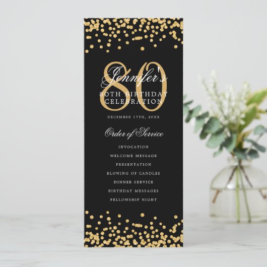 Elegant 80ste verjaardag programma Bedankt Gold Bl (Staand voorkant)