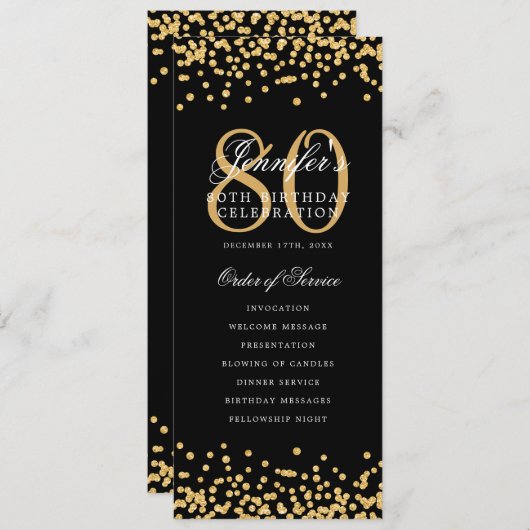 Elegant 80ste verjaardag programma Gold Confetti M (Voorkant / Achterkant)
