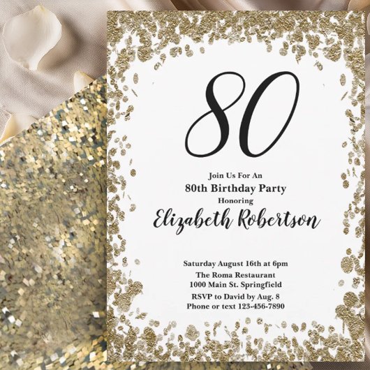 Elegant 80th Birthday Invitation For Her in Gold