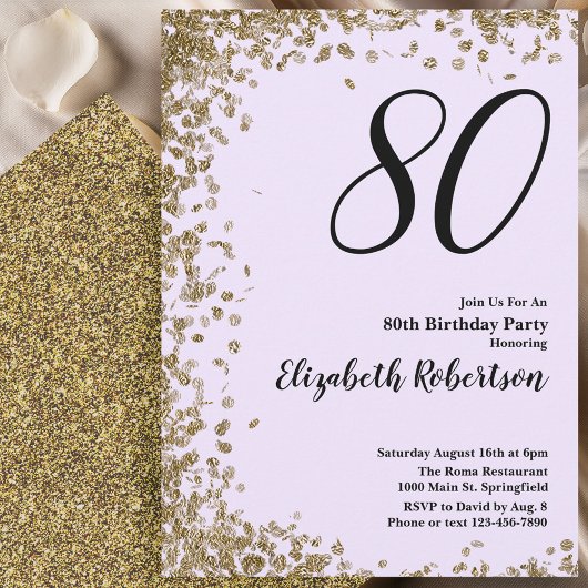 Elegant 80th Birthday Invitation Gold Sequins