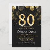 Elegant 80th Birthday Invitation with Gold Ballons (Devant)