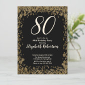 Elegant 80th Birthday Invitation With Gold Sequins (Debout devant)