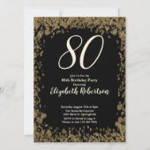 Elegant 80th Birthday Invitation With Gold Sequins (Devant)