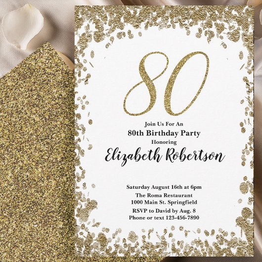 Elegant 80th Birthday Invitation With Gold Sequins