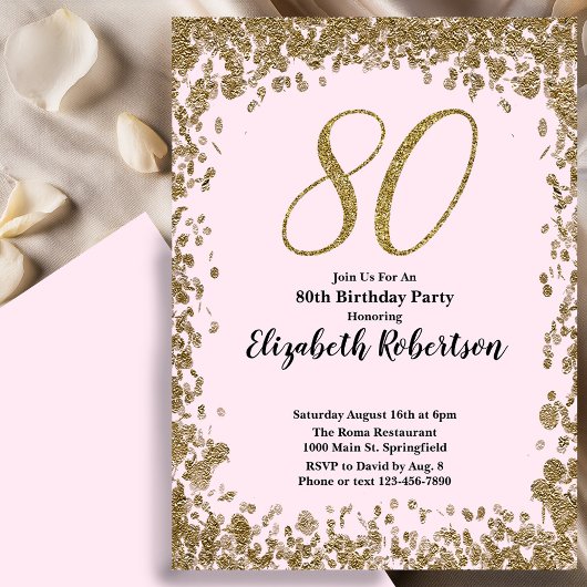 Elegant 80th Birthday Invitation With Gold Sequins