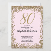 Elegant 80th Birthday Invitation With Gold Sequins (Devant)