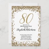 Elegant 80th Birthday Invitation With Gold Sequins (Devant)
