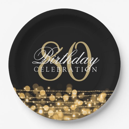 Elegant 80th Birthday Party Sparkles Gold Papieren Bordje (Voorkant)