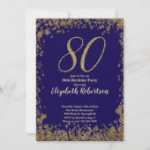 Elegant 80th Blue Birthday Invitation Gold Sequin (Devant)
