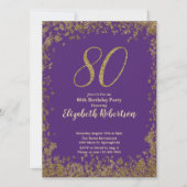 Elegant 80th Purple Birthday Invitation Gold  (Devant)