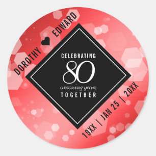 Elegant 80th Ruby Wedding Jubileum Celebration Ronde Sticker