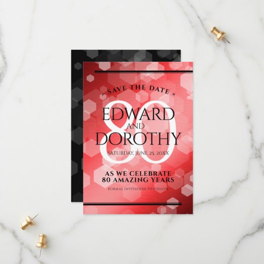 Elegant 80th Ruby Wedding Jubileum Celebration Save The Date (Voorkant / Achterkant in situ)